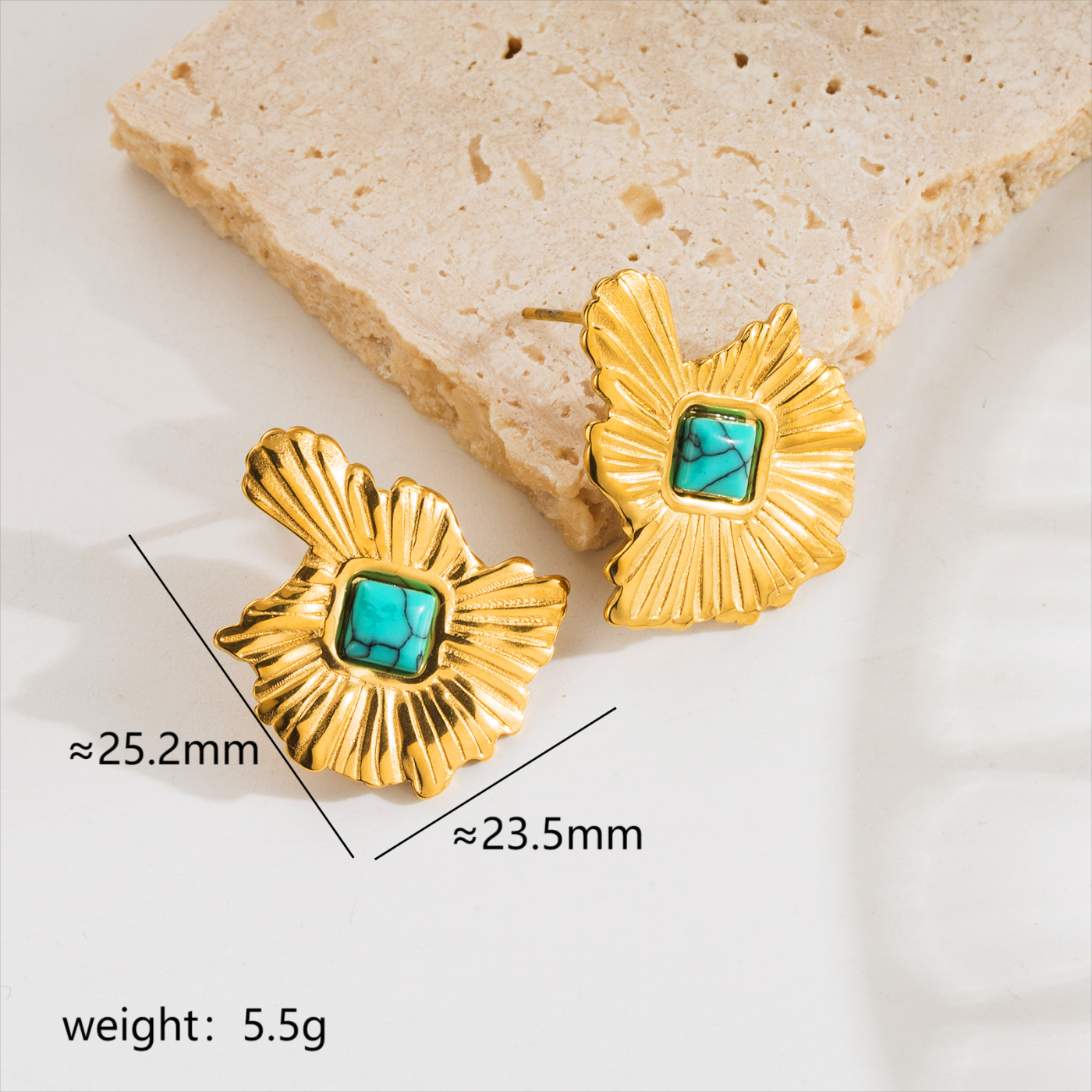 Vintage Style Leaves Stainless Steel Turquoise Ear Studs