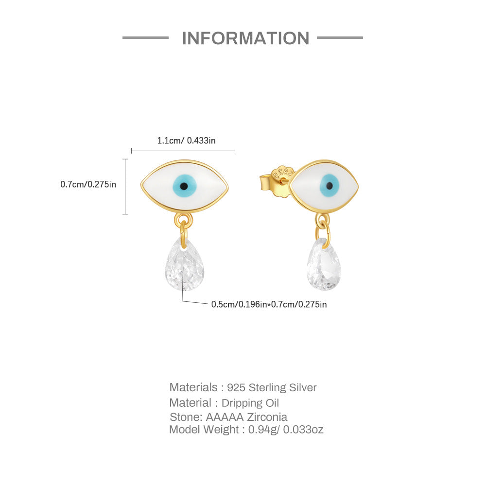 Simple Style Devil's Eye Water Droplets Enamel Plating Zircon Sterling Silver Drop Earrings