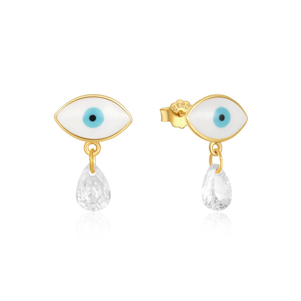 Simple Style Devil's Eye Water Droplets Enamel Plating Zircon Sterling Silver Drop Earrings