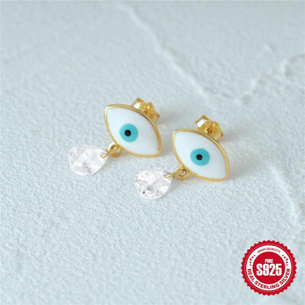 Simple Style Devil's Eye Water Droplets Enamel Plating Zircon Sterling Silver Drop Earrings