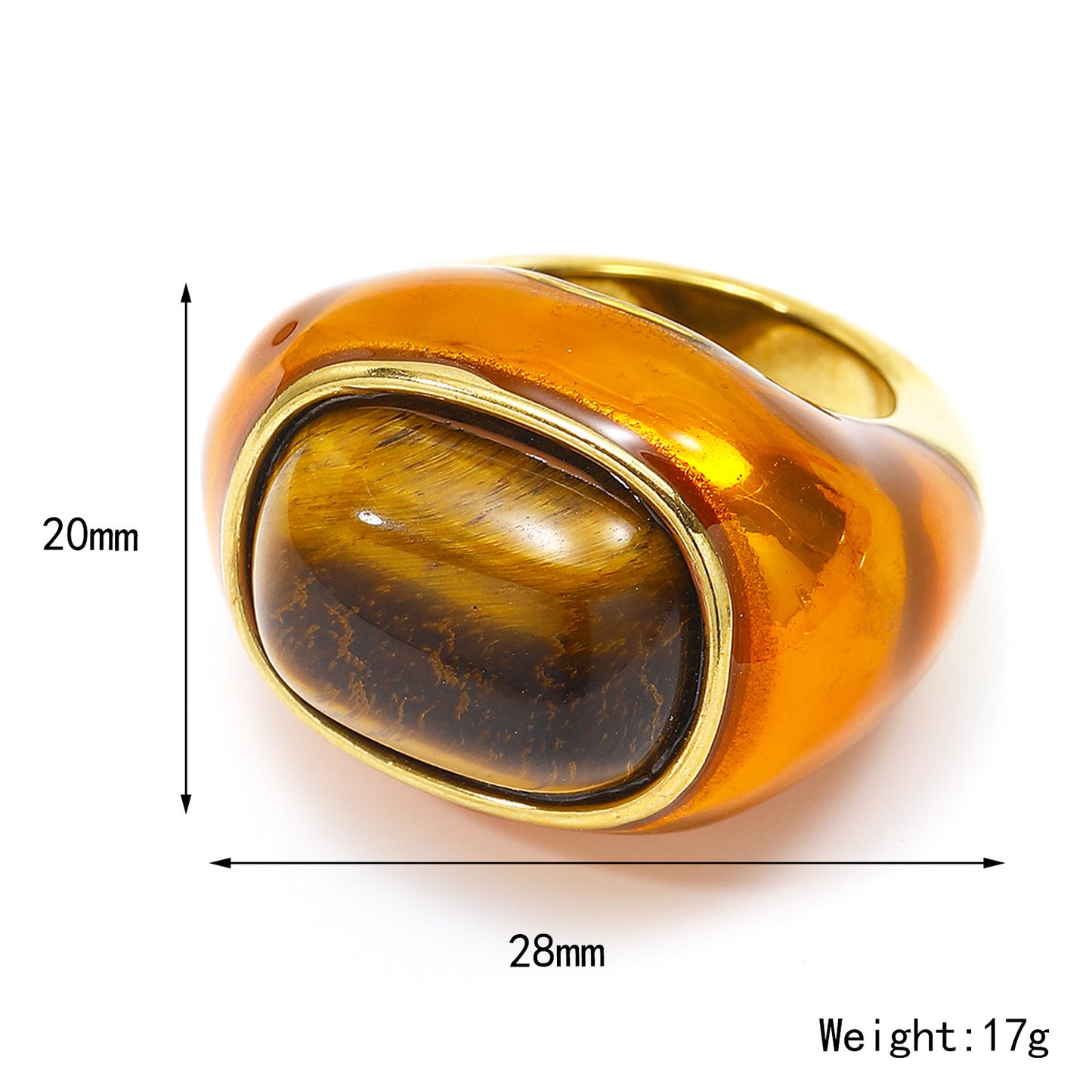 Titanium Steel 18K Gold Plated Glam Retro Oval Enamel Plating Inlay Turquoise Opal Tiger Eye Rings