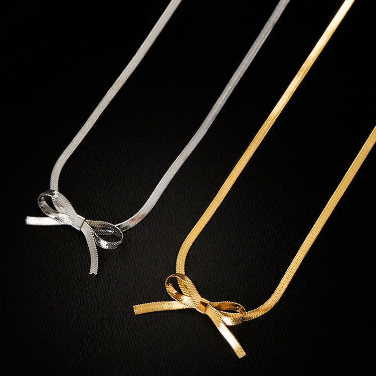 Titanium Steel Elegant Simple Style Bow Knot Plating Choker