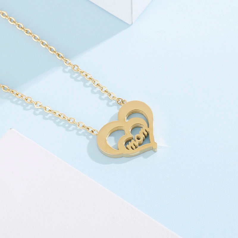 Stainless Steel 18K Gold Plated Lady Letter Heart Shape Pendant Necklace