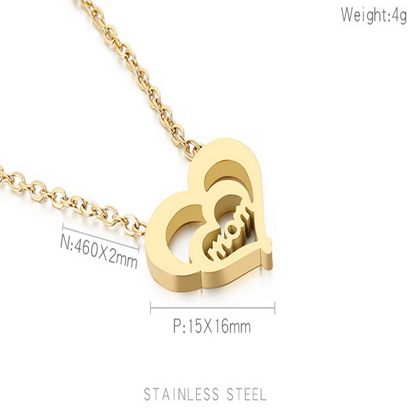 Stainless Steel 18K Gold Plated Lady Letter Heart Shape Pendant Necklace