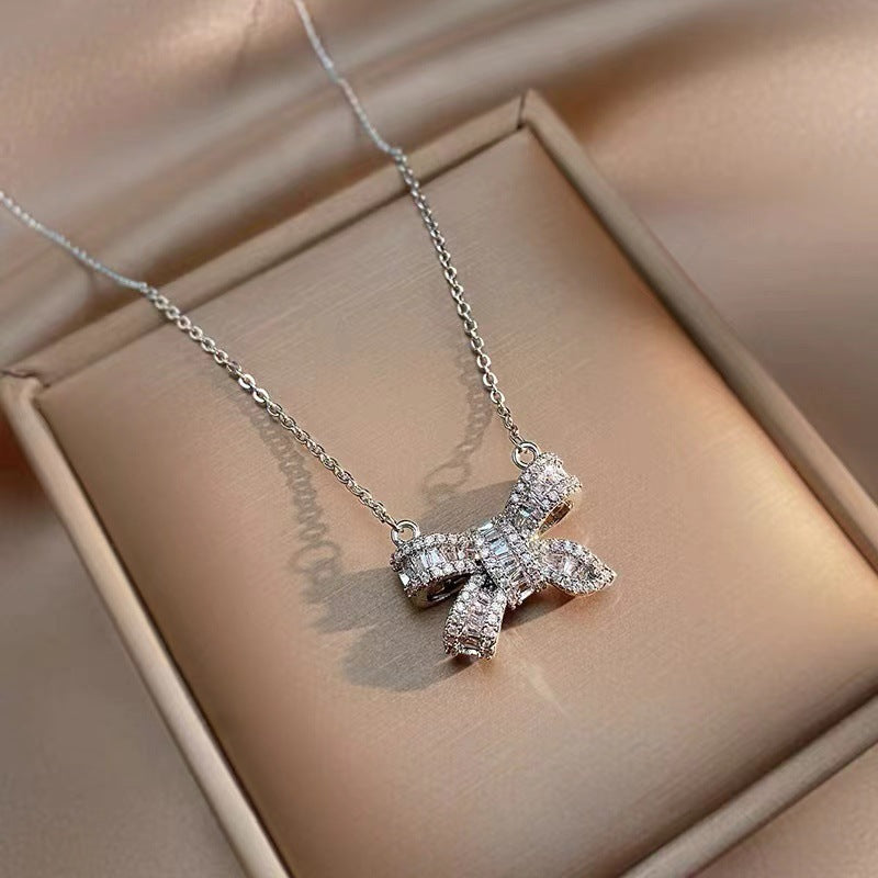 Titanium Steel Simple Style Bow Knot Plating Pendant Necklace