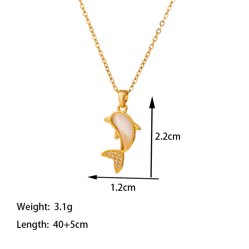 Titanium Steel 18K Gold Plated Casual Simple Style Commute Dolphin Polishing Inlay Artificial Gemstones Pendant Necklace