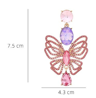 IG Style εντυπωσιακά σκουλαρίκια Πεταλούδα με στρας, από κράμα υλικών και καρφάκι από ατσάλι 