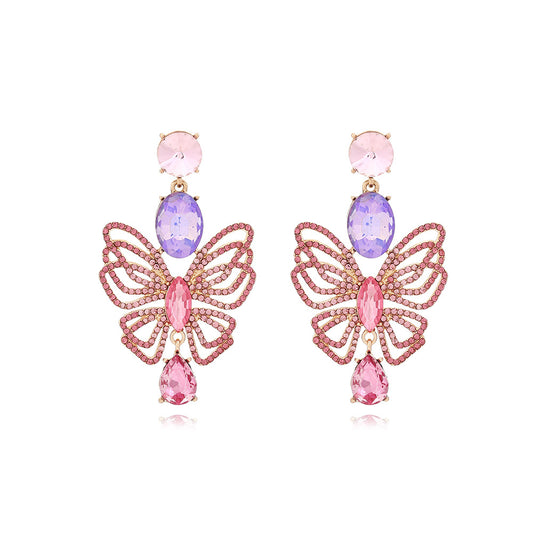 IG Style Shiny Round Water Droplets Butterfly Hollow Out Inlay Zinc Alloy Rhinestones Drop Earrings
