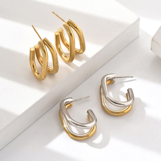 Geometric Stainless Steel 18K Gold Plated Ear Studs