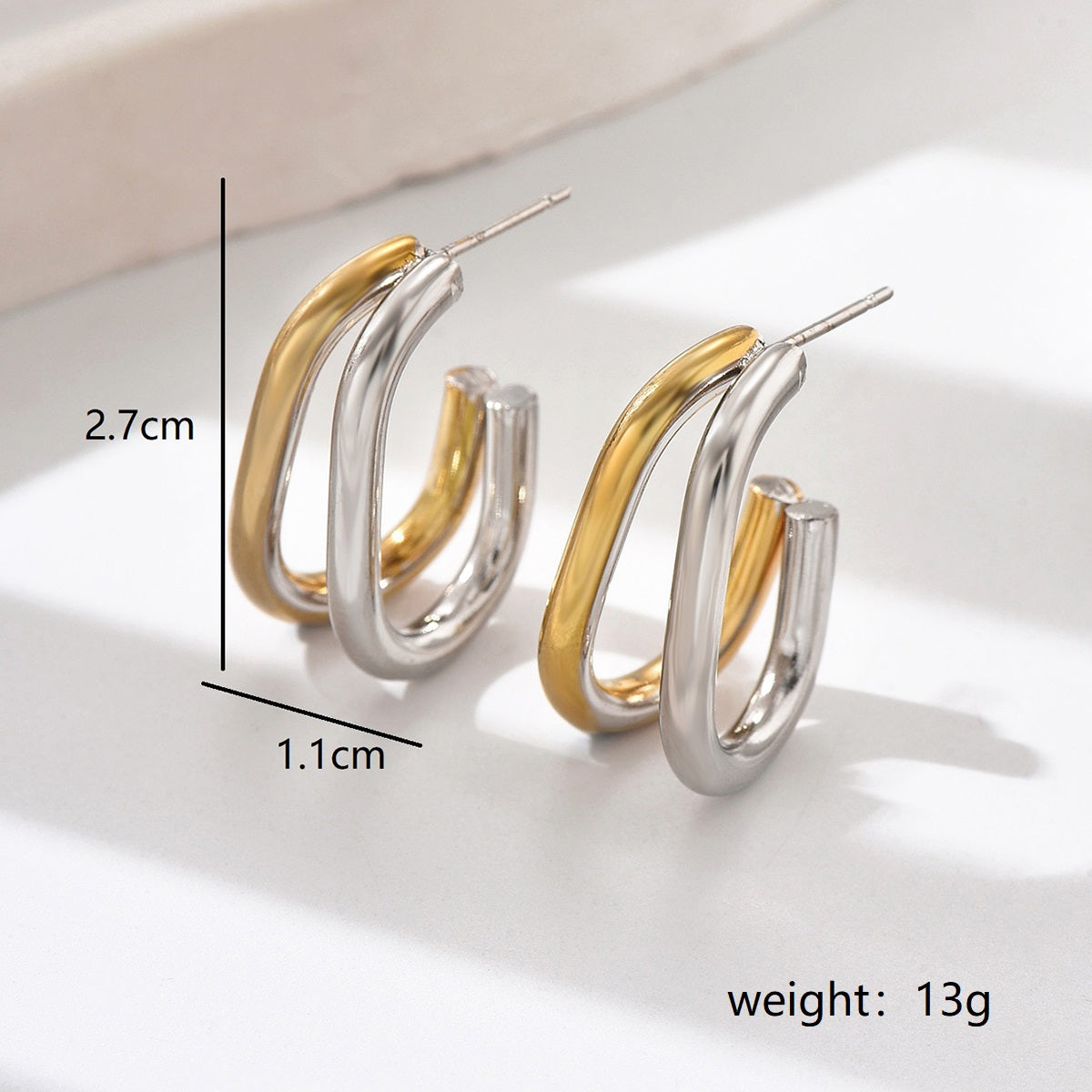 Geometric Stainless Steel 18K Gold Plated Ear Studs