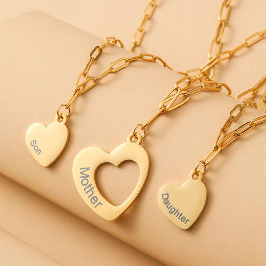 Stainless Steel 18K Gold Plated MAMA Heart Shape Hollow Out Pendant Necklace
