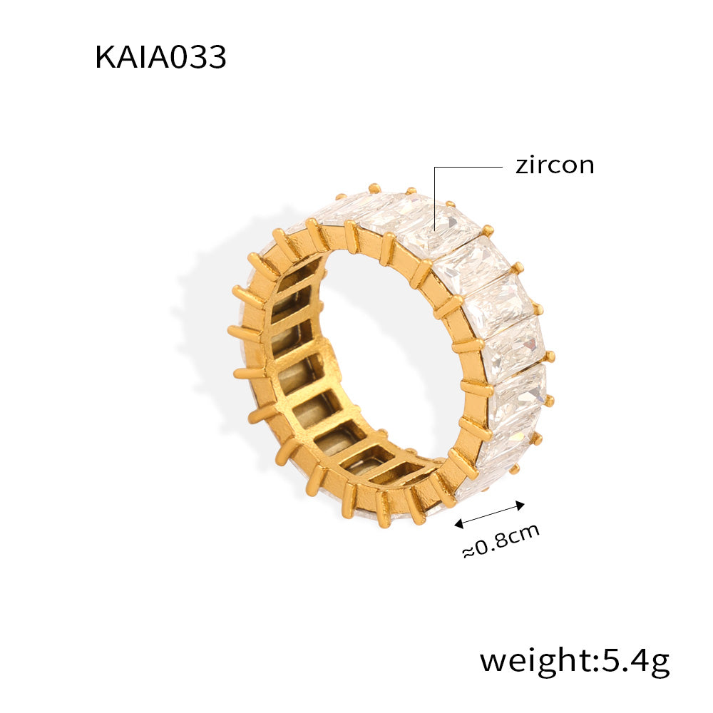 Titanium Steel 18K Gold Plated Shiny Geometric Inlay Zircon Rings