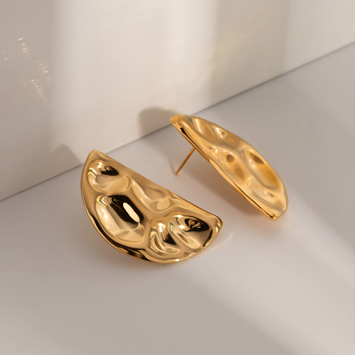 Semicircle Stainless Steel 18K Gold Plated Ear Studs