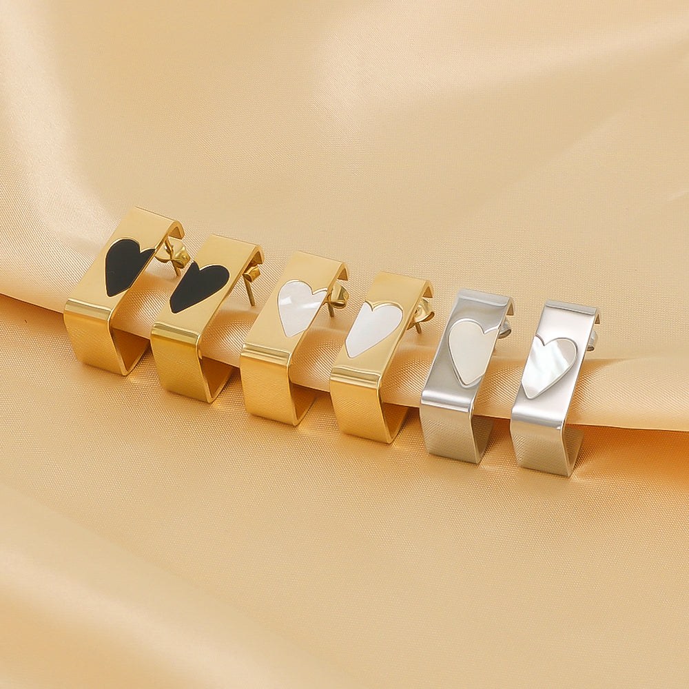 Heart Shape Stainless Steel 18K Gold Plated Ear Studs