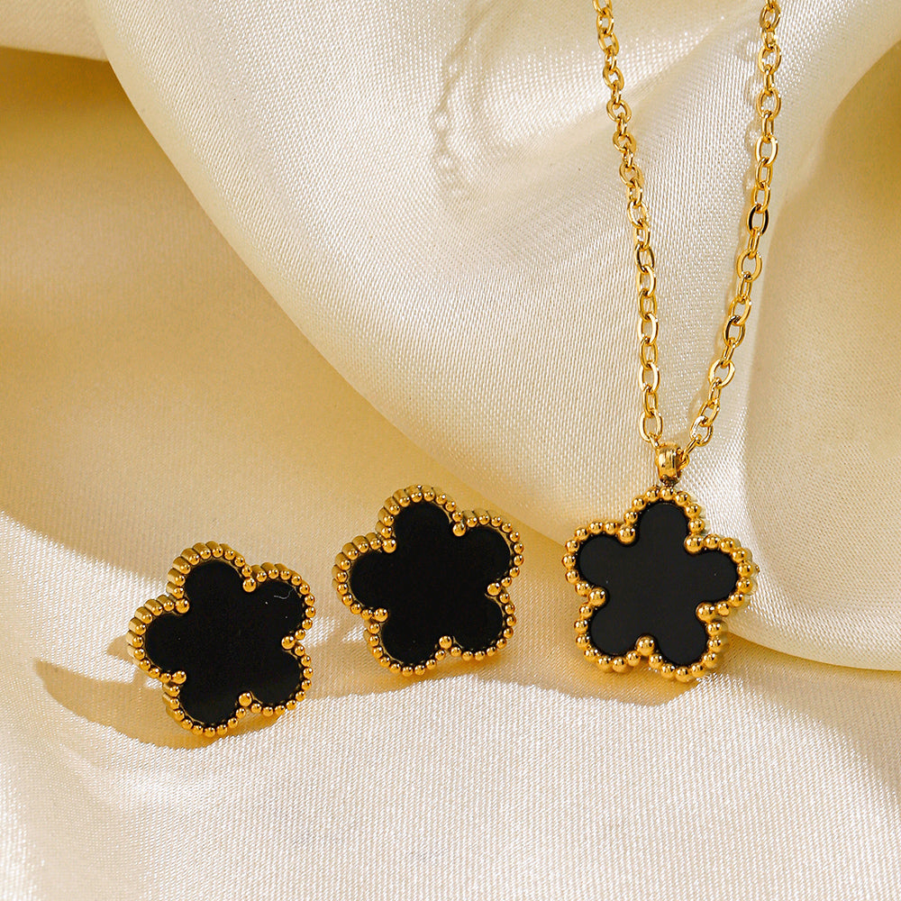Stainless Steel Flower Inlay Shell Earrings & Necklace  Set