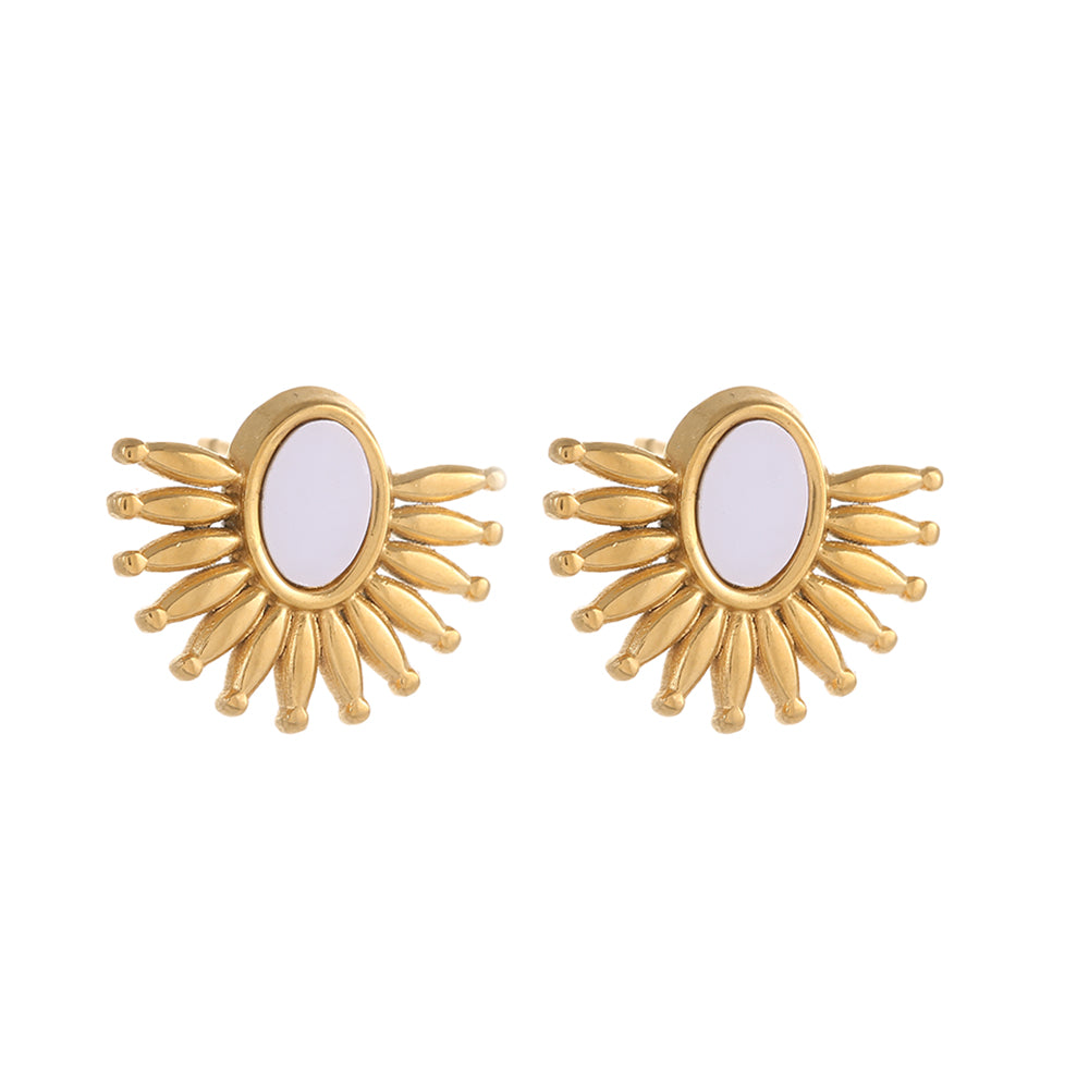 Sweet Sun Stainless Steel Shell 18K Gold Plated Ear Studs