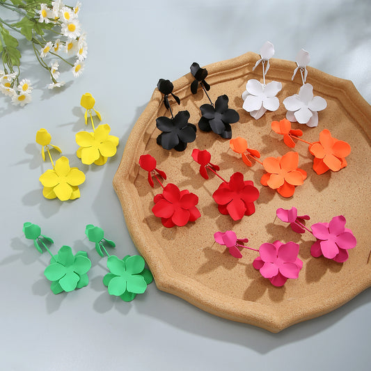 Exaggerated Flower Spray Paint Plating Iron Drop Earrings