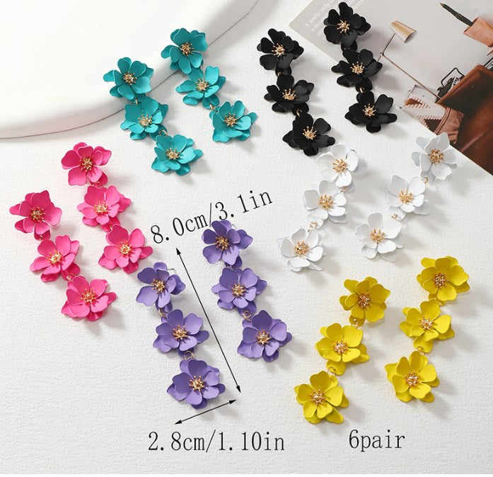 Pastoral Flower Stoving Varnish Alloy Drop Earrings