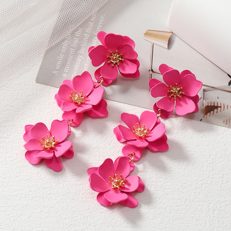 Pastoral Flower Stoving Varnish Alloy Drop Earrings