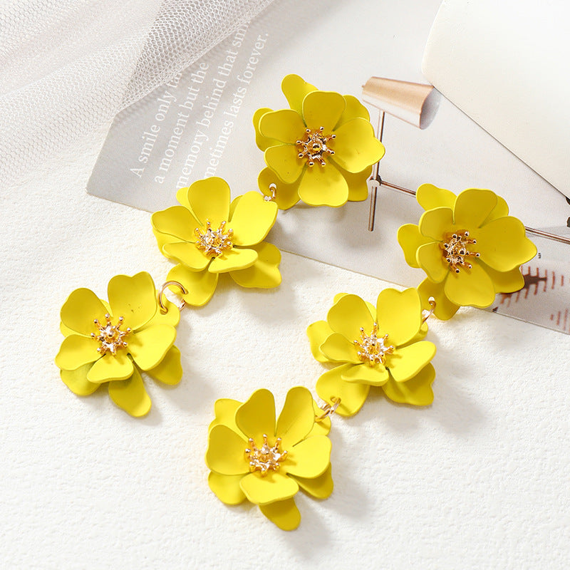 Pastoral Flower Stoving Varnish Alloy Drop Earrings