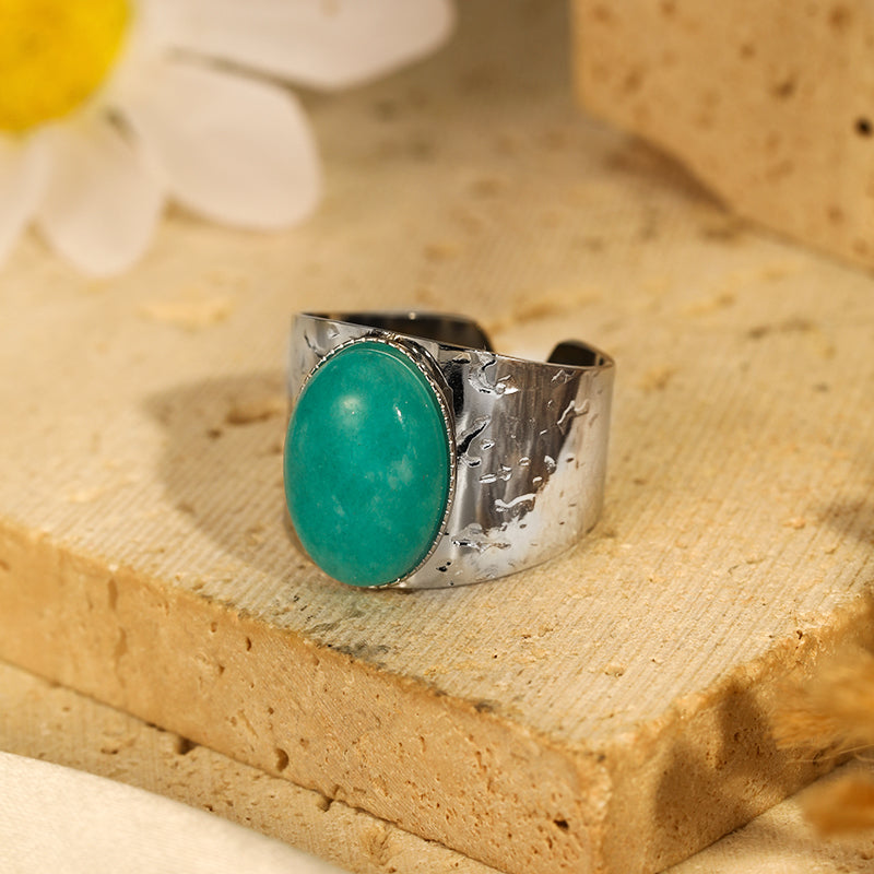 Elegant ανοιχτό δαχτυλίδι από ατσάλι 304 με οβάλ τεχνητή πέτρα