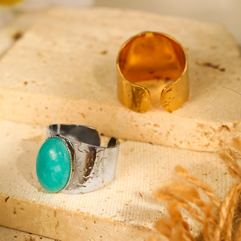 Elegant ανοιχτό δαχτυλίδι από ατσάλι 304 με οβάλ τεχνητή πέτρα