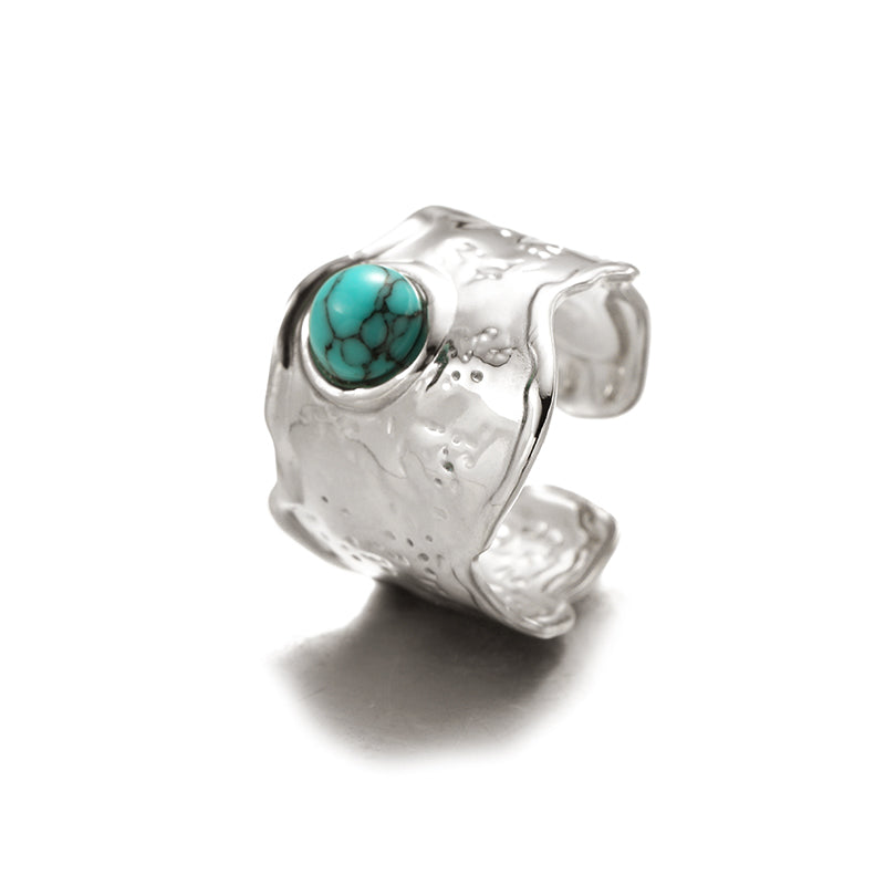 304 Stainless Steel Beach Inlay Irregular Geometric Artificial Gemstones Turquoise Open Rings
