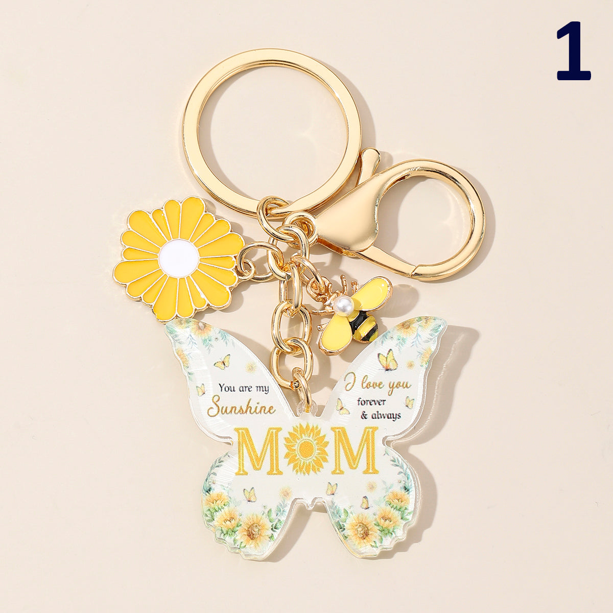 Elegant MAMA Sweet Flower Butterfly Arylic Tassel Gold Plated Mother'S Day Bag Pendant Keychain