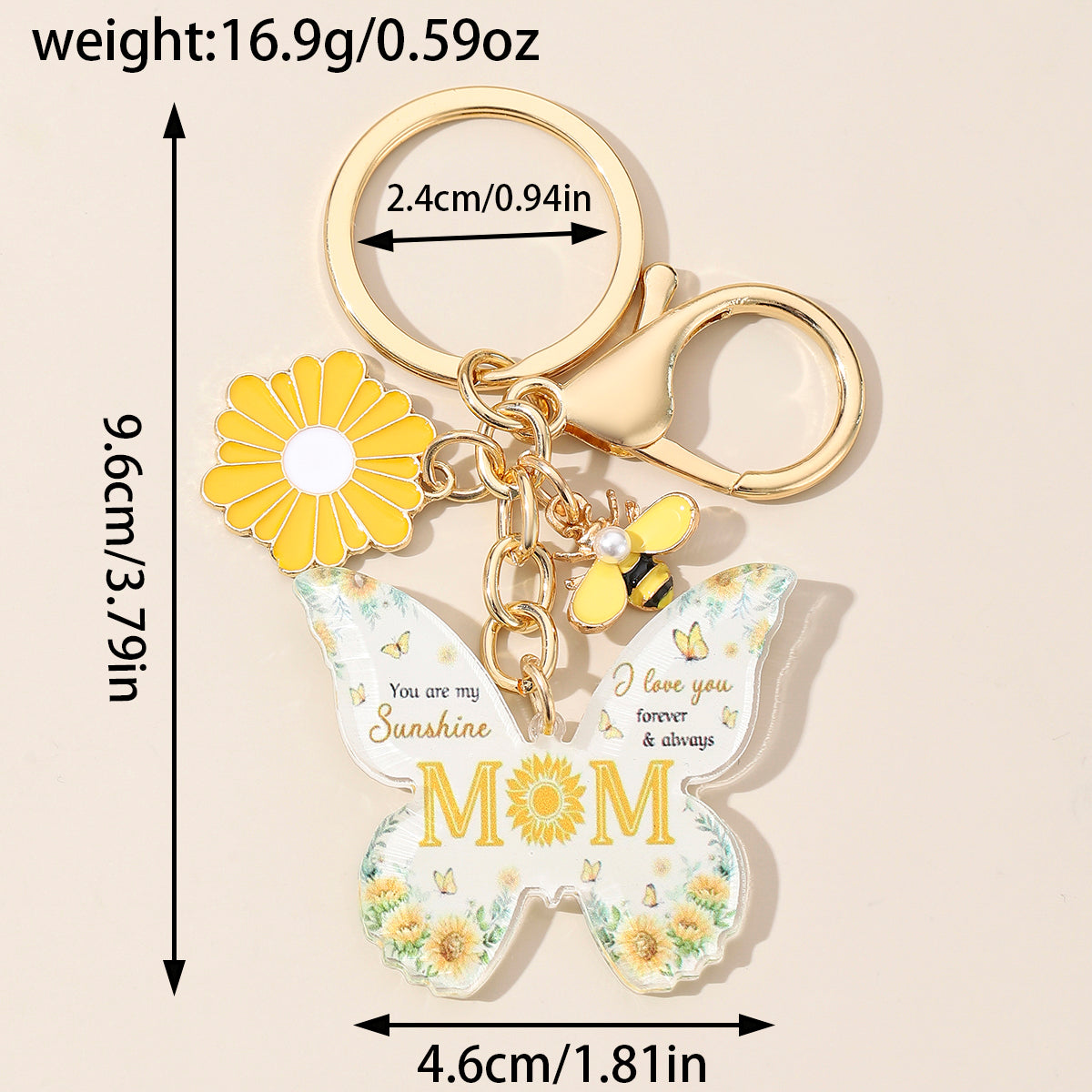 Elegant MAMA Sweet Flower Butterfly Arylic Tassel Gold Plated Mother'S Day Bag Pendant Keychain