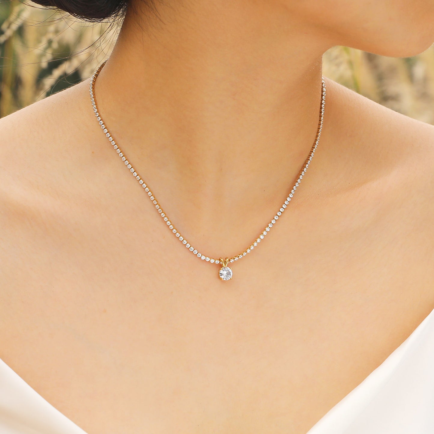 Stainless Steel 201 Stainless Steel Silver Plated Classic Style Simple Style Inlay Solid Color Zircon Pendant Necklace