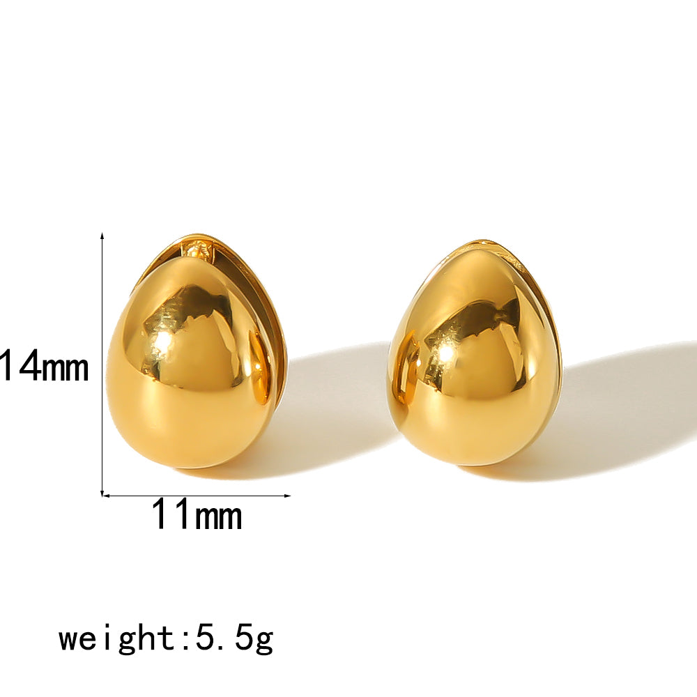 Elegant Oval Enamel Stainless Steel 18K Gold Plated Ear Studs