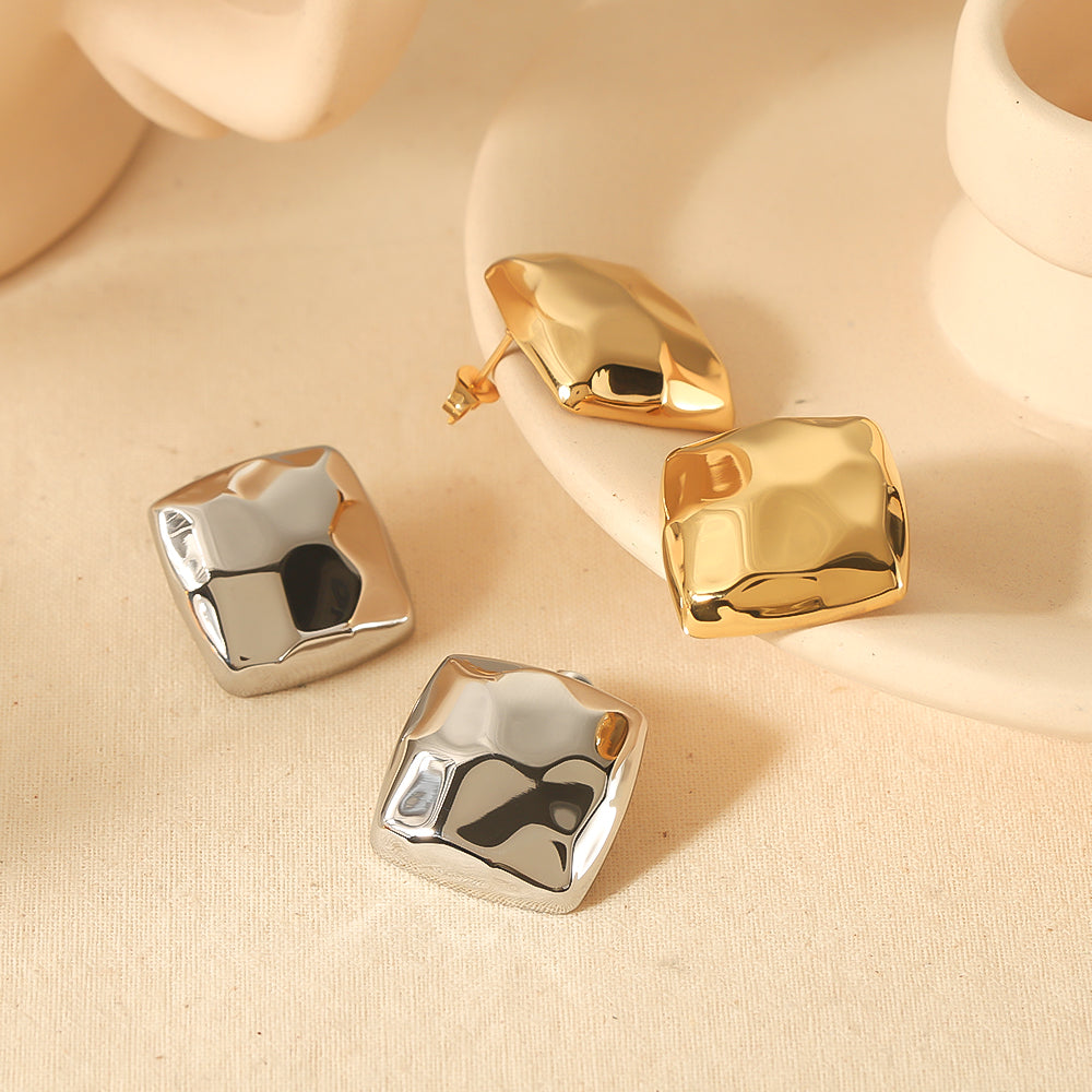 Quadrilateral Plating Stainless Steel 18K Gold Plated Ear Studs