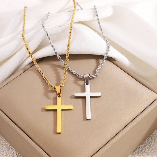 304 Stainless Steel 18K Gold Plated Basic Plating Cross Pendant Necklace