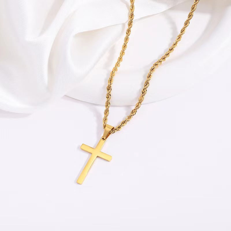 304 Stainless Steel 18K Gold Plated Basic Plating Cross Pendant Necklace