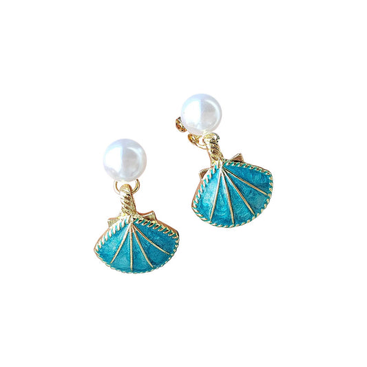 Elegant Romantic Ocean Pearl Shell Inlay Titanium Steel Pearl Shell Drop Earrings