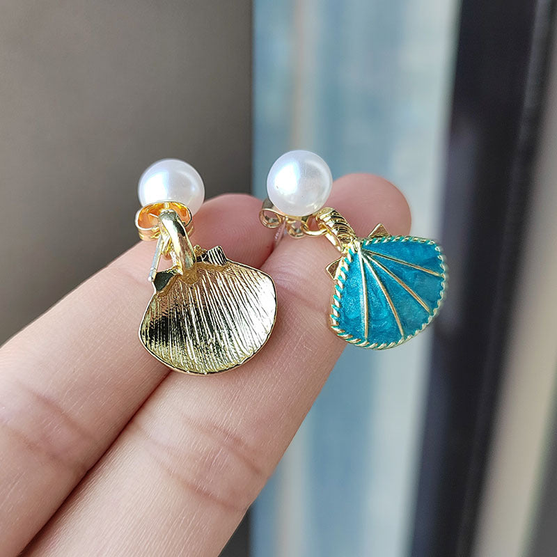 Elegant Romantic Ocean Pearl Shell Inlay Titanium Steel Pearl Shell Drop Earrings