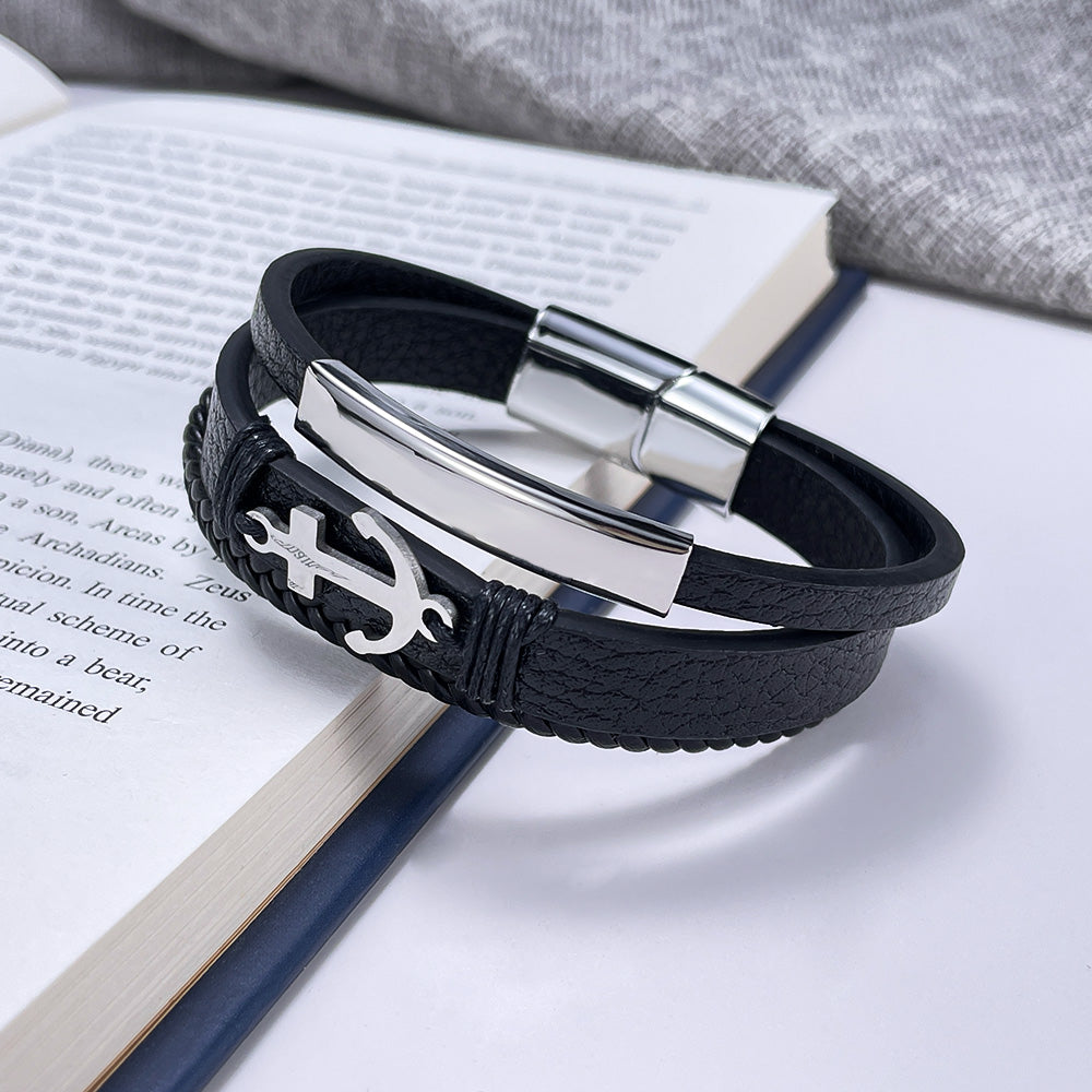 Vintage Style Anchor Pu Leather Alloy Men's Bangle