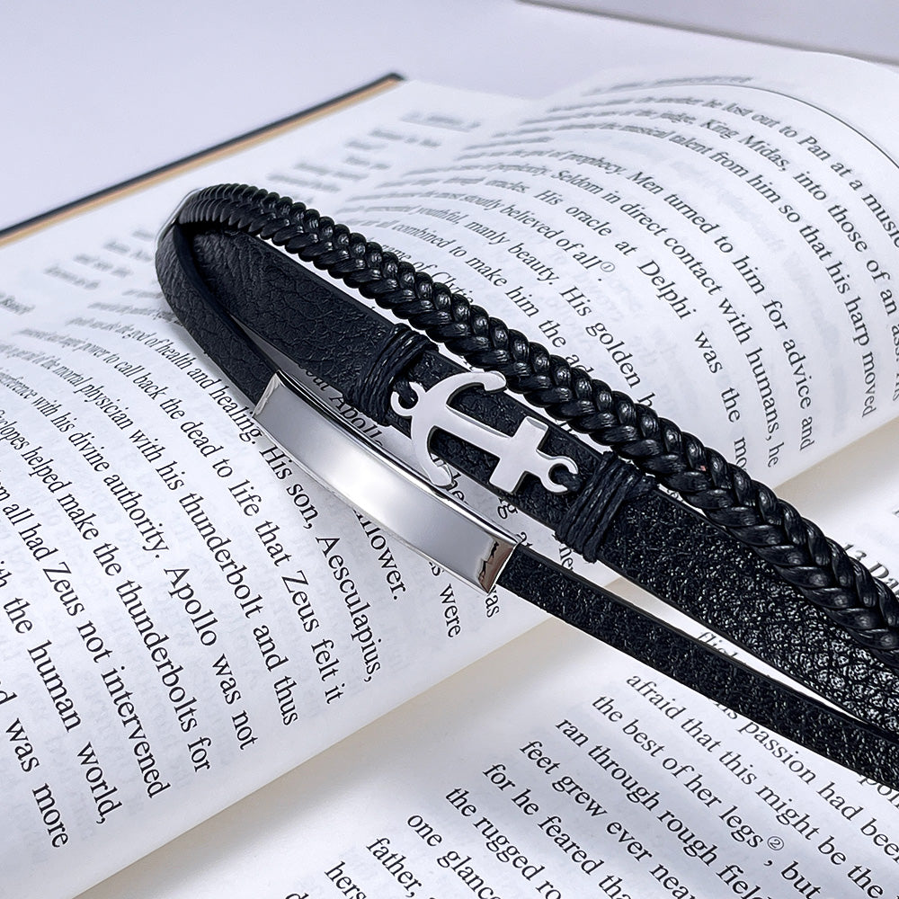 Vintage Style Anchor Pu Leather Alloy Men's Bangle