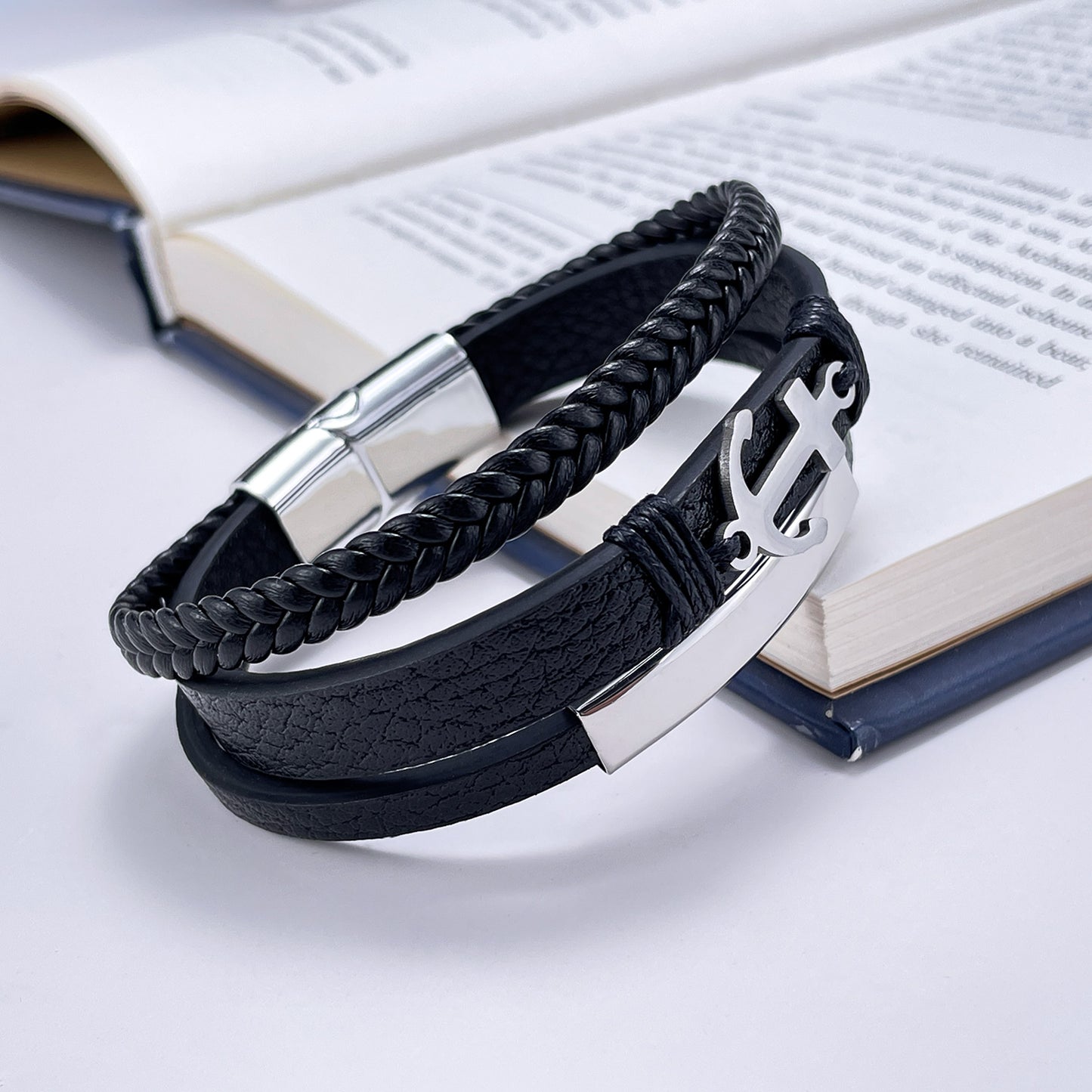 Vintage Style Anchor Pu Leather Alloy Men's Bangle