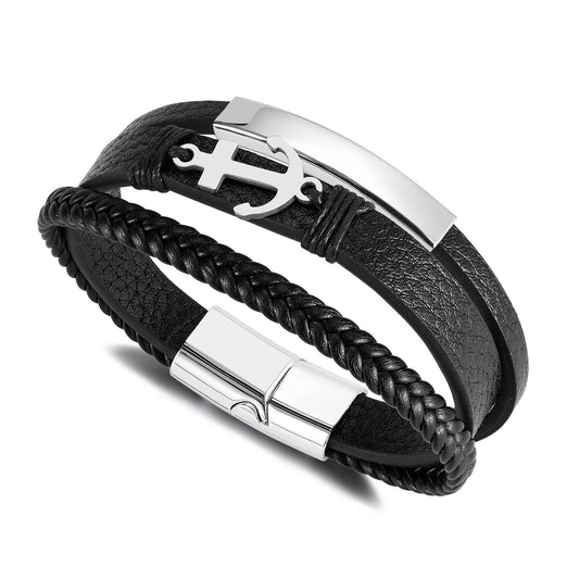 Vintage Style Anchor Pu Leather Alloy Men's Bangle