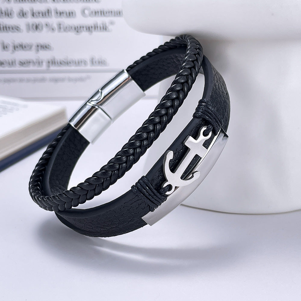 Vintage Style Anchor Pu Leather Alloy Men's Bangle