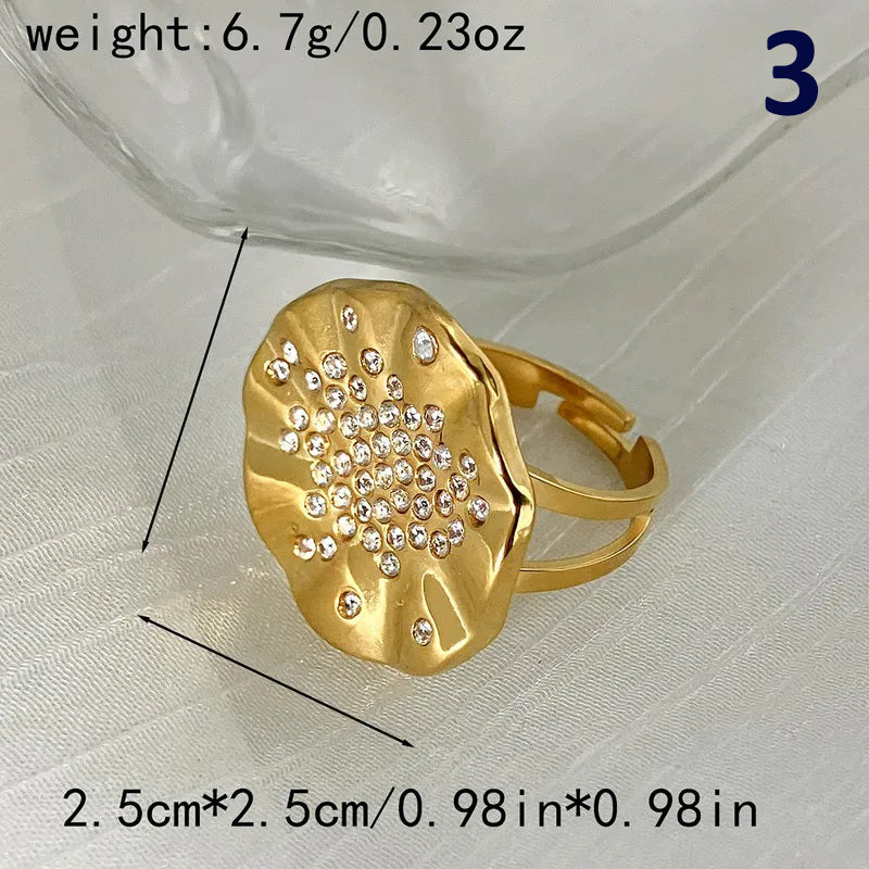 Stainless Steel Gold Plated Vintage Style Simple Style Plating Inlay Irregular Heart Shape Turquoise Pearl Zircon Open Rings
