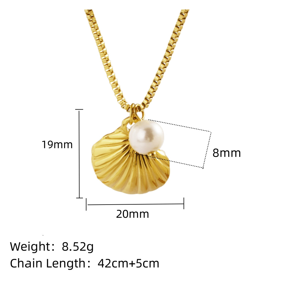 304 Stainless Steel Pearl Shell Pendant Necklace