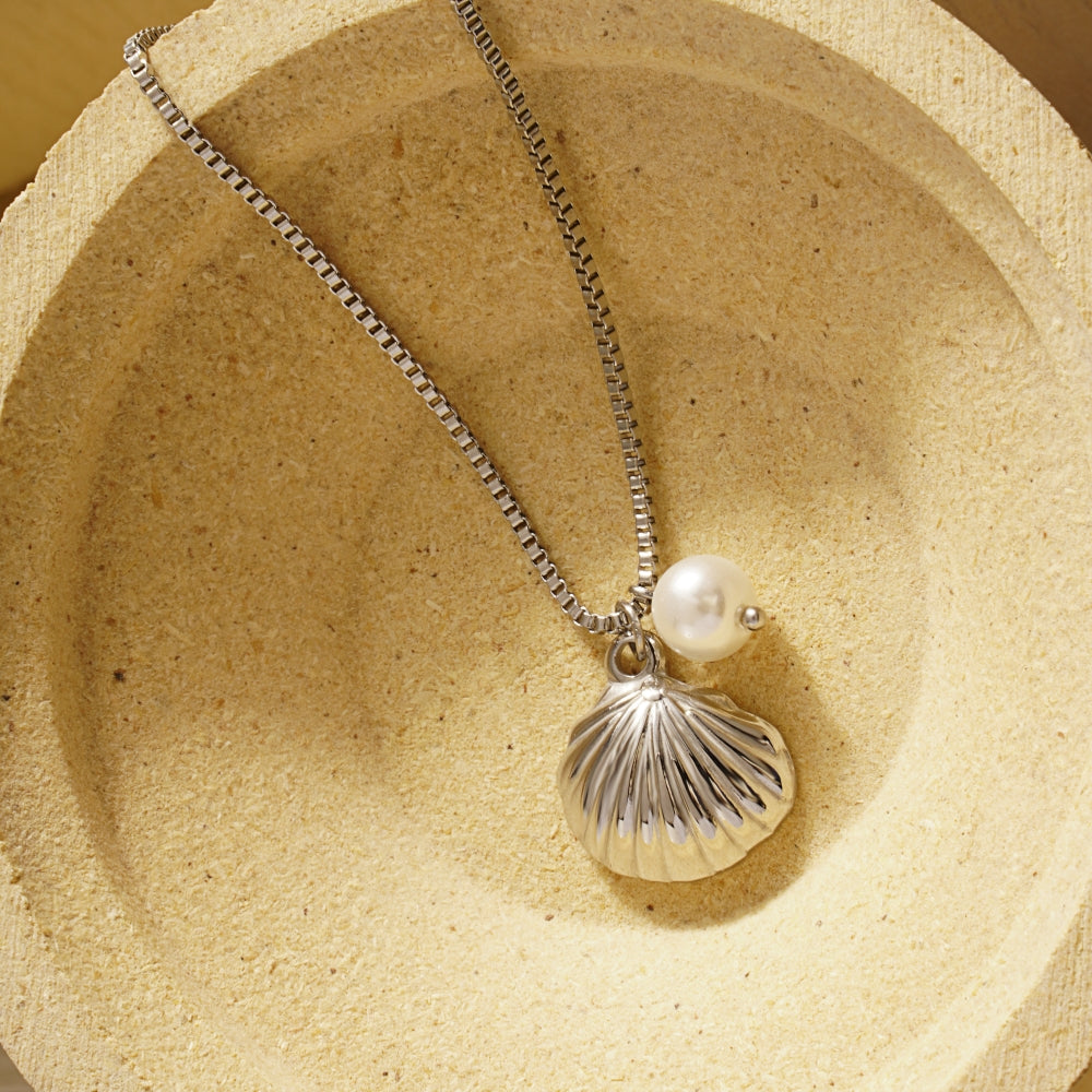 304 Stainless Steel Pearl Shell Pendant Necklace