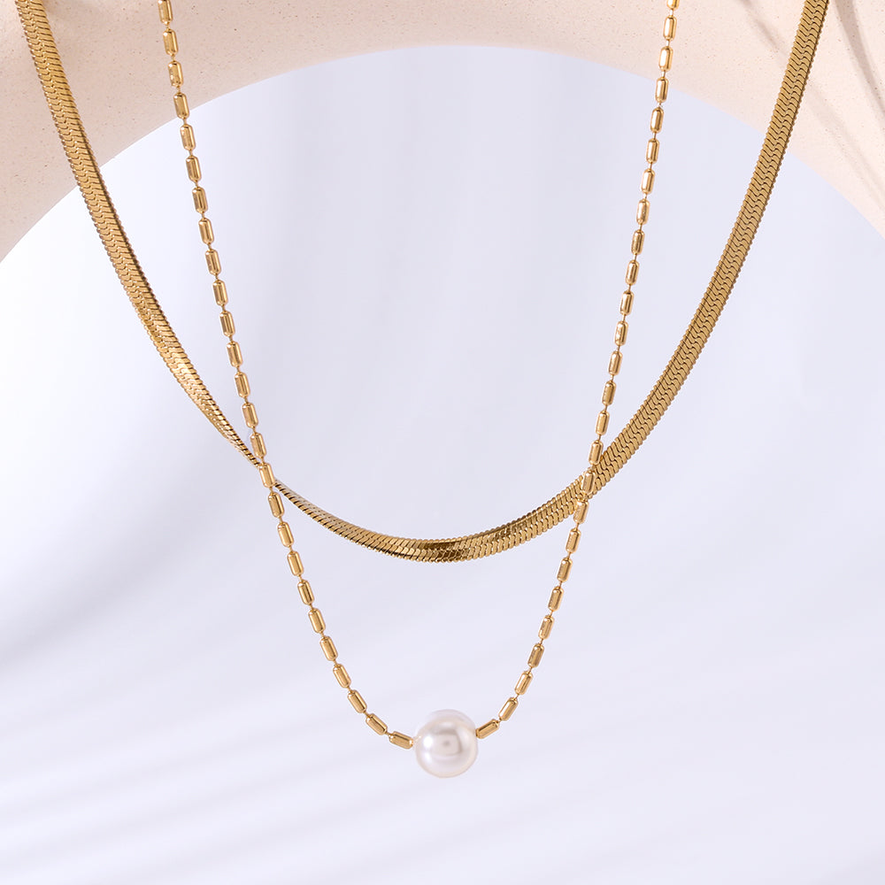 304 Stainless Steel 18K Gold Plated Luxurious Romantic Plating Solid Color Layered Necklaces