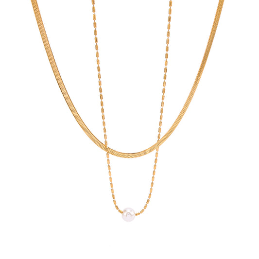 304 Stainless Steel 18K Gold Plated Luxurious Romantic Plating Solid Color Layered Necklaces