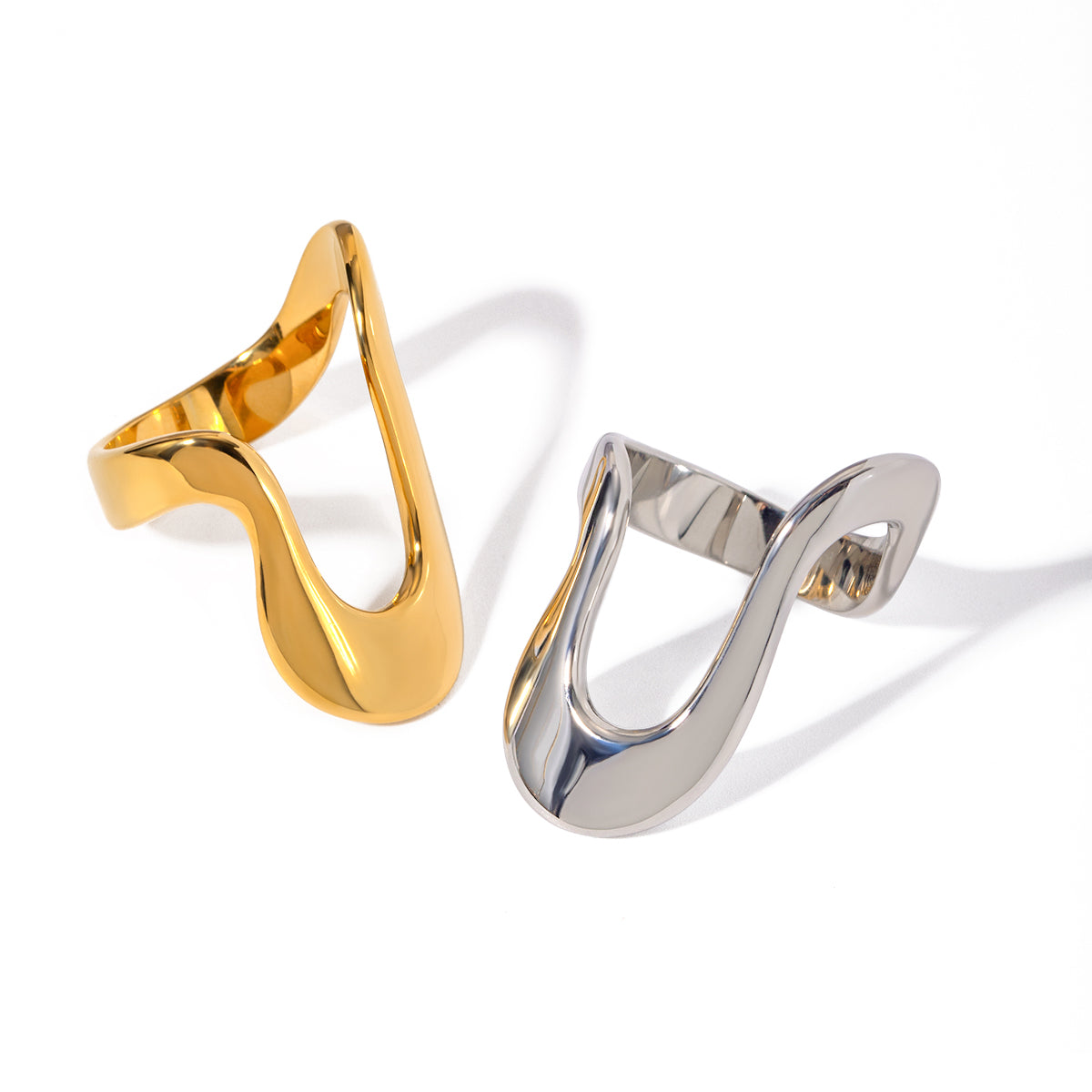 304 Stainless Steel 18K Gold Plated IG Style Simple Style Irregular Solid Color Titanium Steel Rings