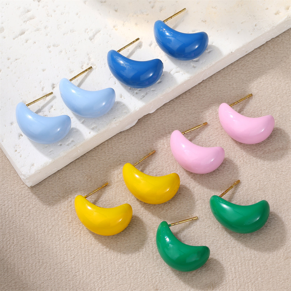 Cute Solid Color Plating 304 Stainless Steel 18K Gold Plated Ear Studs