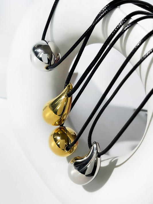 304 Stainless Steel Leather Rope 18K Gold Plated Casual Simple Style Round Water Droplets Necklace