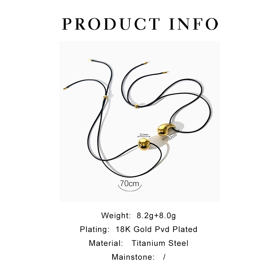 304 Stainless Steel Leather Rope 18K Gold Plated Casual Simple Style Round Water Droplets Necklace
